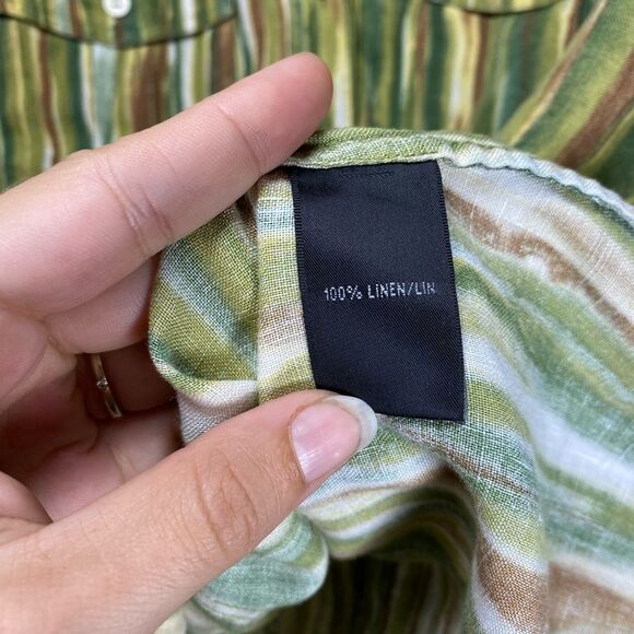 LAFAYETTE 148 Linen Striped Watercolor Short Sleeve Button Down Shirt Sz 4 Small - Picture 8 of 9